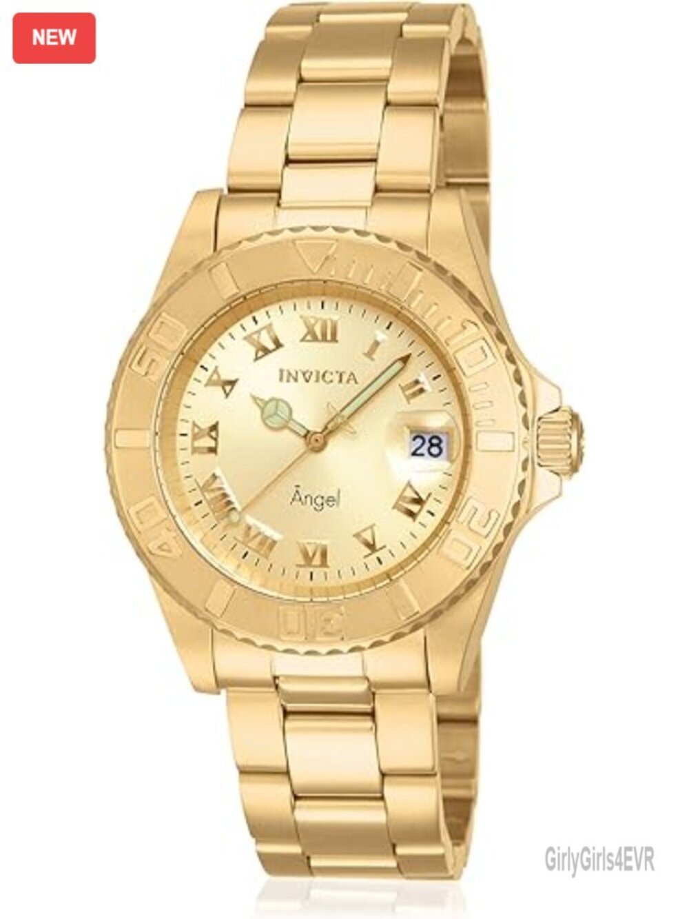 Gold Tone Stainless Steel Quartz Watch with Luminous Hands